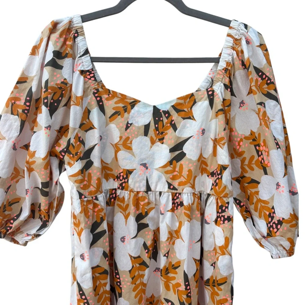 JODIFL Women’s M 100% Cotton Fall Blossoms Floral Mini Babydoll Dress - Picture 8 of 14